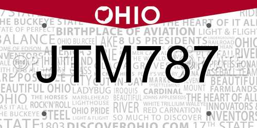 JTM787 Ohio License Plate