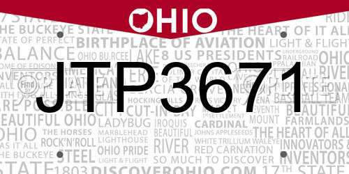 JTP3671 Ohio License Plate
