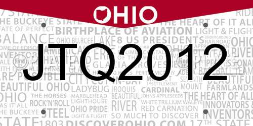 JTQ2012 Ohio License Plate