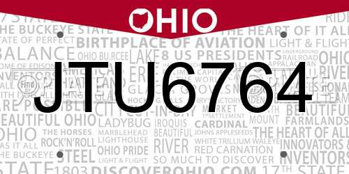 JTU6764 Ohio License Plate
