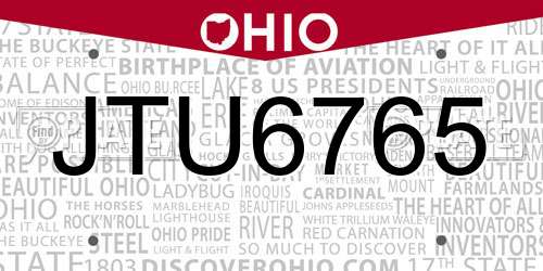 JTU6765 Ohio License Plate