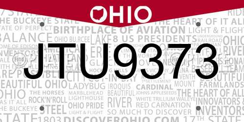 JTU9373 Ohio License Plate