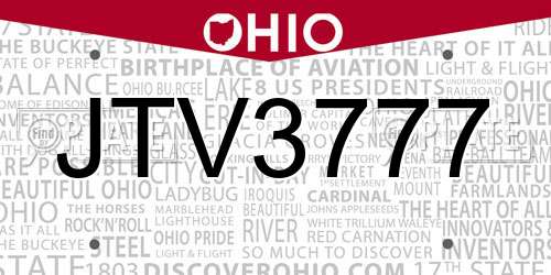 JTV3777 Ohio License Plate