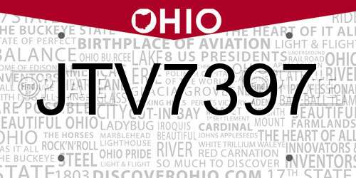 JTV7397 Ohio License Plate