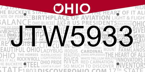 JTW5933 Ohio License Plate