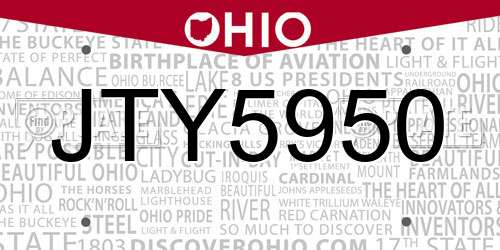 JTY5950 Ohio License Plate