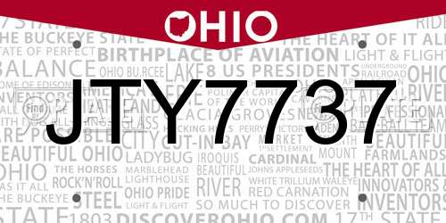 JTY7737 Ohio License Plate