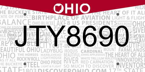 JTY8690 Ohio License Plate