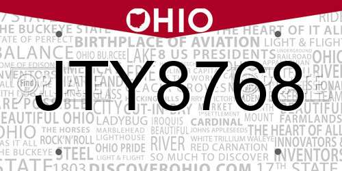 JTY8768 Ohio License Plate