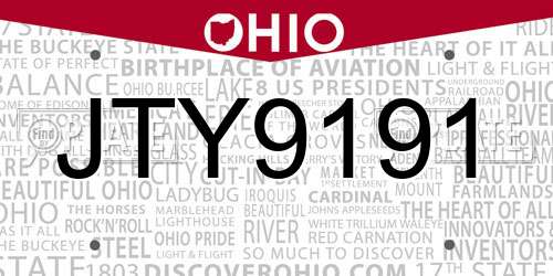 JTY9191 Ohio License Plate