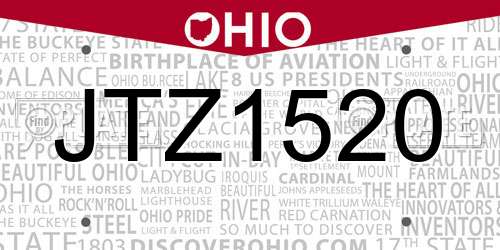 JTZ1520 Ohio License Plate