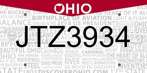 JTZ3934 Ohio License Plate