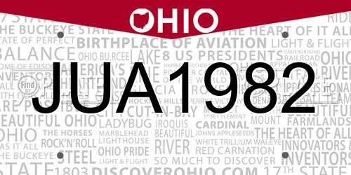 JUA1982 Ohio License Plate