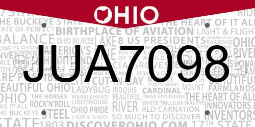 JUA7098 Ohio License Plate