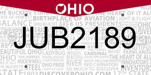JUB2189 Ohio License Plate