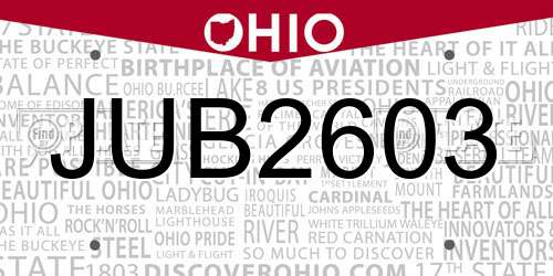 JUB2603 Ohio License Plate