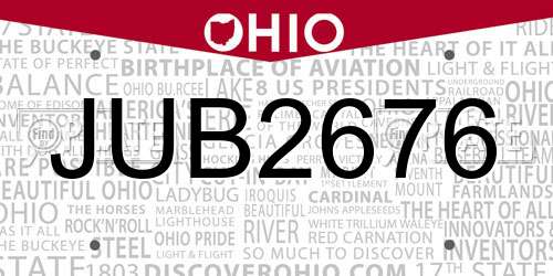JUB2676 Ohio License Plate