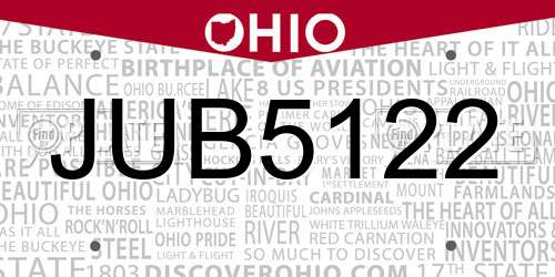 JUB5122 Ohio License Plate