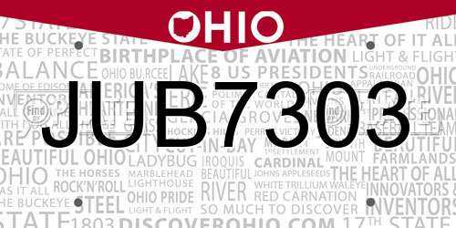 JUB7303 Ohio License Plate