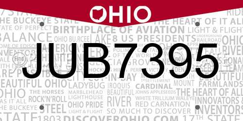 JUB7395 Ohio License Plate