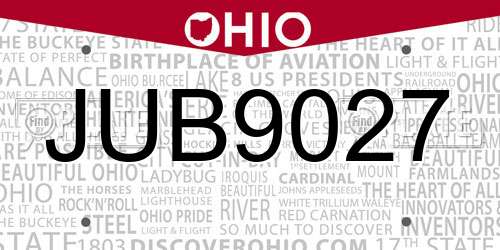 JUB9027 Ohio License Plate