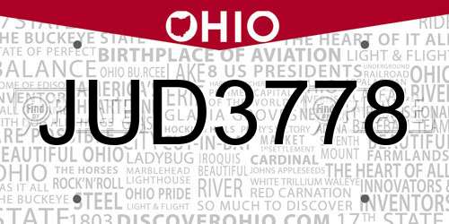 JUD3778 Ohio License Plate