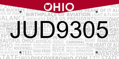 JUD9305 Ohio License Plate