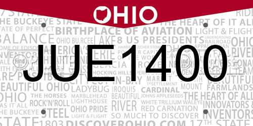 JUE1400 Ohio License Plate