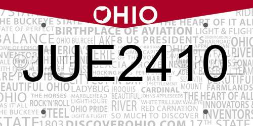 JUE2410 Ohio License Plate