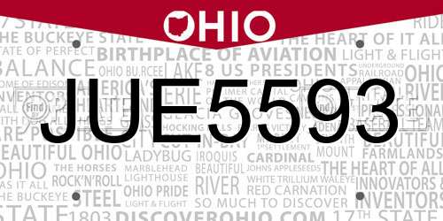 JUE5593 Ohio License Plate