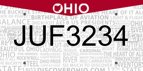 JUF3234 Ohio License Plate