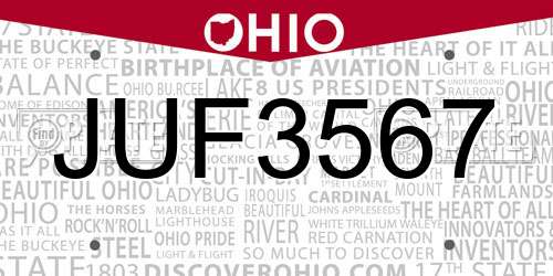 JUF3567 Ohio License Plate