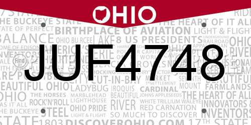 JUF4748 Ohio License Plate