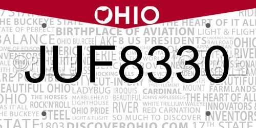 JUF8330 Ohio License Plate