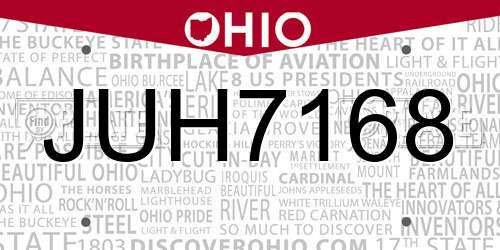 JUH7168 Ohio License Plate