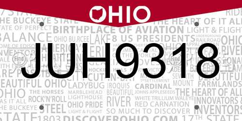 JUH9318 Ohio License Plate