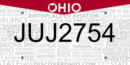 JUJ2754 Ohio License Plate