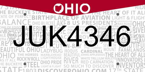JUK4346 Ohio License Plate