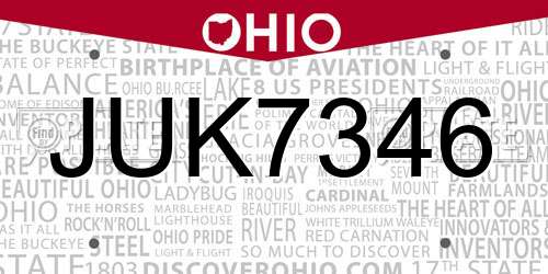 JUK7346 Ohio License Plate
