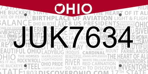 JUK7634 Ohio License Plate