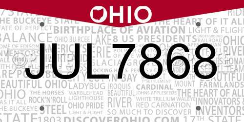 JUL7868 Ohio License Plate