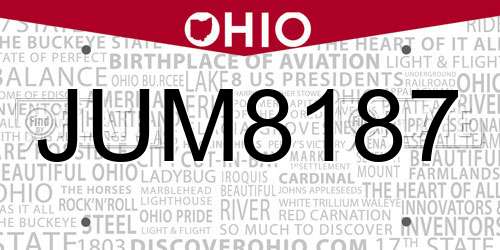 JUM8187 Ohio License Plate