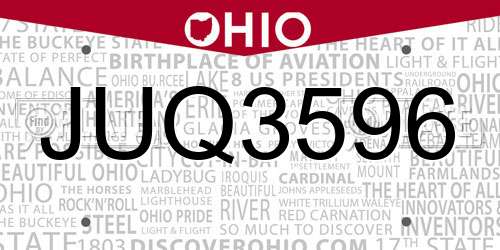 JUQ3596 Ohio License Plate