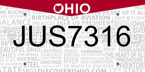 JUS7316 Ohio License Plate
