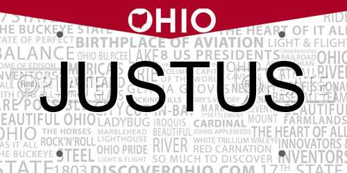 JUSTUS Ohio License Plate