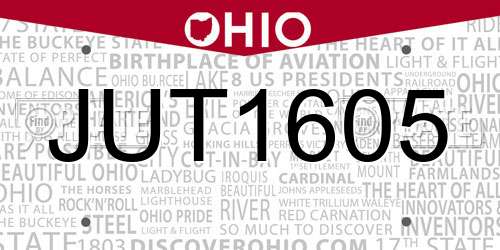 JUT1605 Ohio License Plate