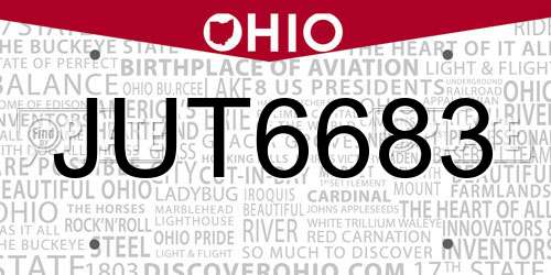 JUT6683 Ohio License Plate