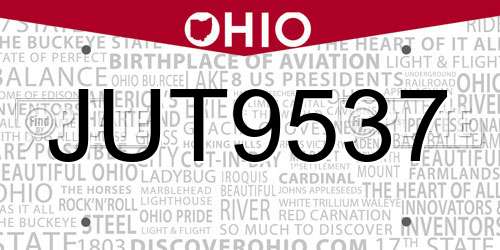 JUT9537 Ohio License Plate