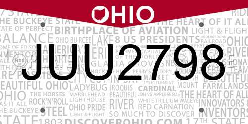 JUU2798 Ohio License Plate