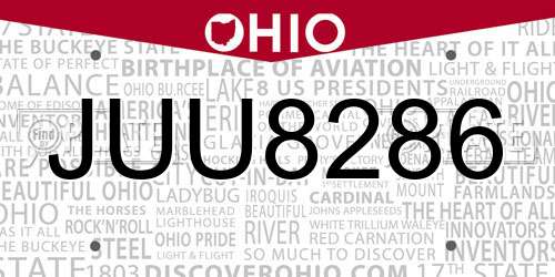 JUU8286 Ohio License Plate